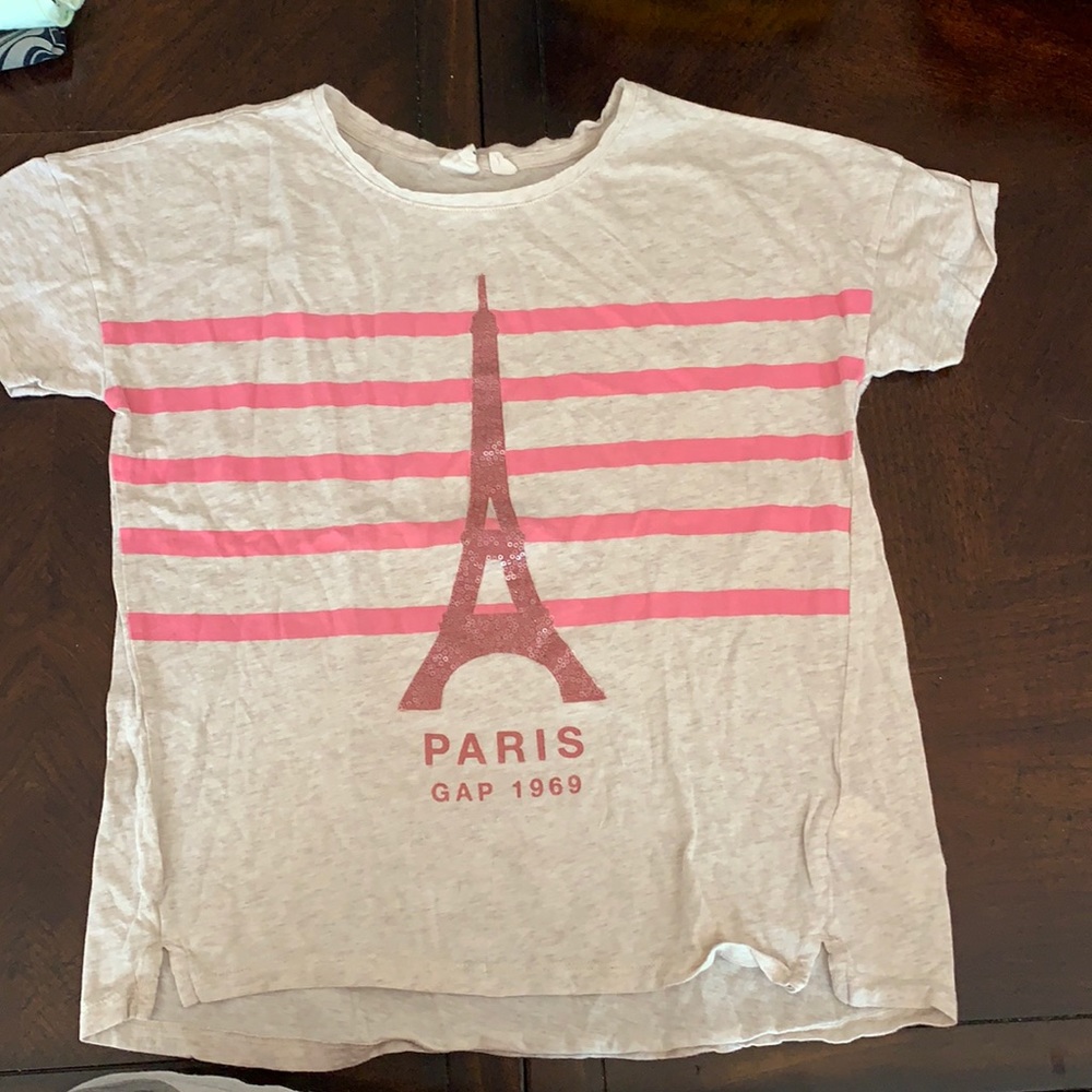 Paris GAP kids t shirt pink and beige with sparkle